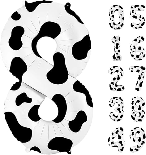 Globo con estampado de vaca de 40 pulgadas, globos de vaca número 8 para decoración de cumpleaños de 8 años, globos grandes de número de vaca para