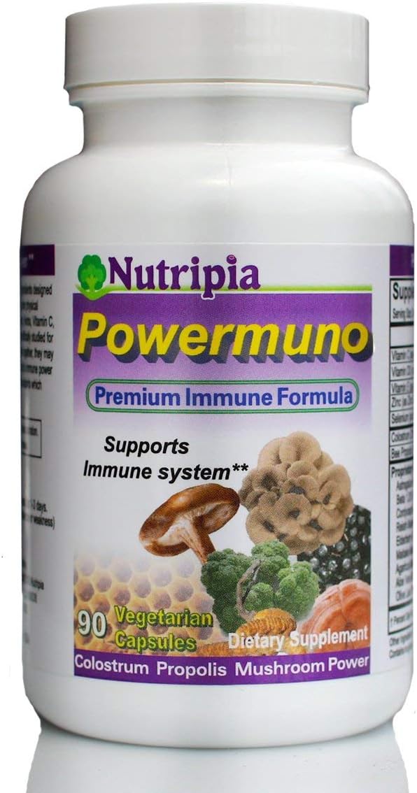 Powermuno Premium Immune Booster - 150 Vegi Caps with Elderberry, Propolis, Beta Glucan, Colostrum, Mushroom Extracts, Vitamin C, D, Zinc & Natural Ingredients - Powerful Support for Immunity