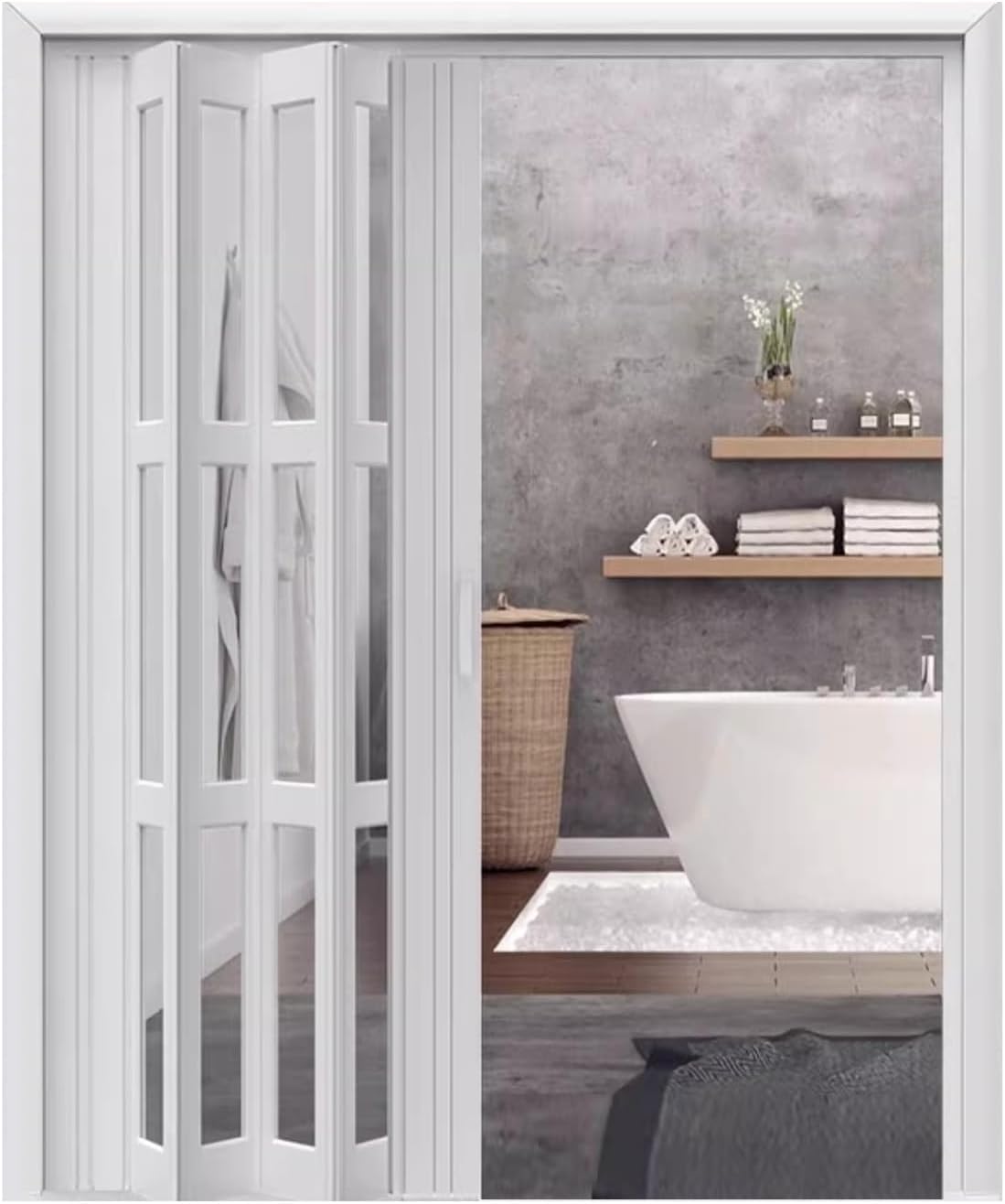 PVC Accordion Folding Door for Kitchen & Bathroom Transparent Panel Sliding Room Divider Concertina Wardrobe Door Adjustable 24-80 Inch Width (72x80in)