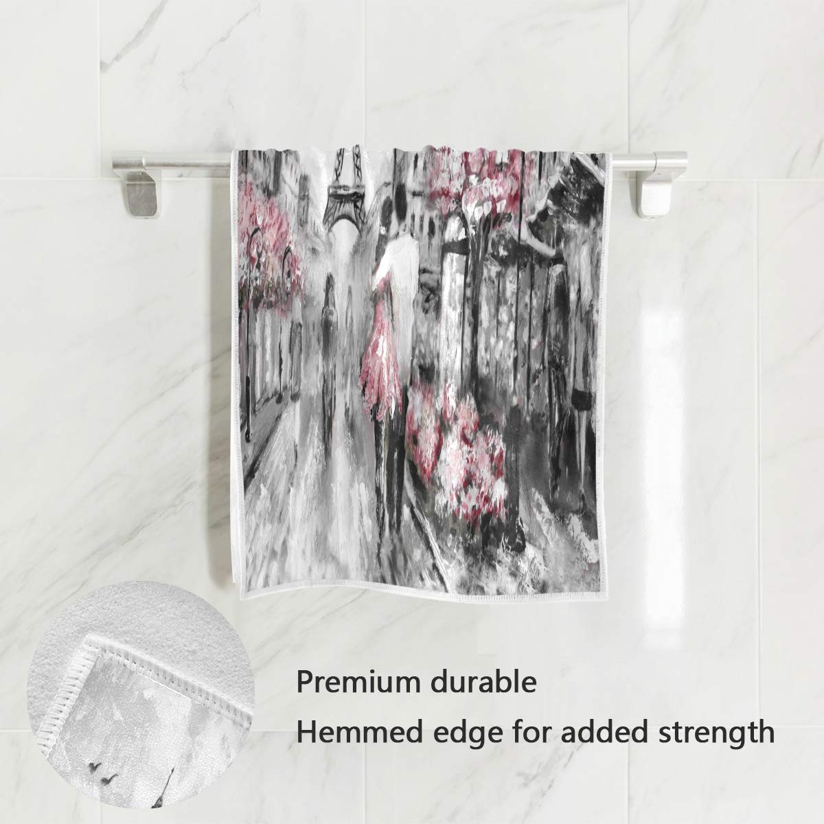 Paris Eiffel Tower Hand Towels – Oil Painting Print, 30x15 Inch Cotton Blend, Multipurpose For Bathroom, Beach, Gym & Kitchen