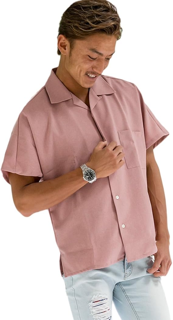 Amazon Gossip Select ゴシップセレクト オープンカラーシャツ メンズ 半袖 夏 ドルマンシャツ トップス カジュアルシャツ 開襟 開襟シャツ Bitter ビター系 オラオラ系 ファッション オシャレ ドルマンスリーブオープンカラーシャツ L ピンク シャツ 通販