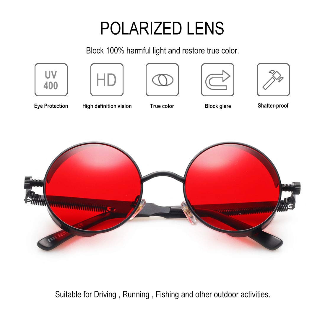 GY snail Gothic Polarized Sunglasses for Men, Round Metal Frame, Retro Steampunk Sun Glasses Women, UV401 Protection Lens