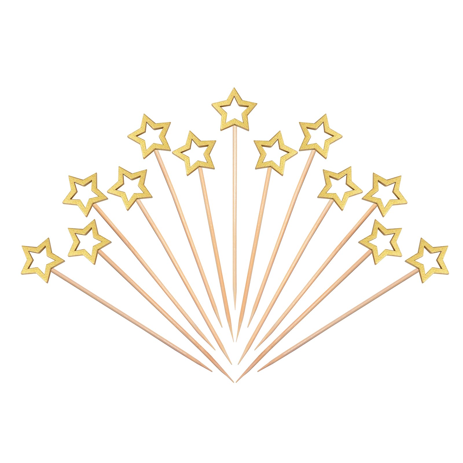 Gold Star Cocktail Picks, 5.5 Inch Long Decorative Toothpicks Skewers for Appetizers, Fruits and Drink Garnish, Christmas & New Year Holiday Events Party Supplies
