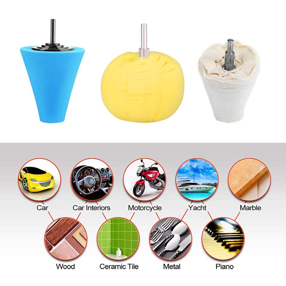SPTA 7pcs Lucidatura Auto Set,3Pcs Spugna Cono Lucidatura +4pcs Sfera di Lucidatura per Ruote di Automobili Automobilistiche Cura, per Metallo Alluminio, Acciaio Inossidabile, Plastica, Ceramica
