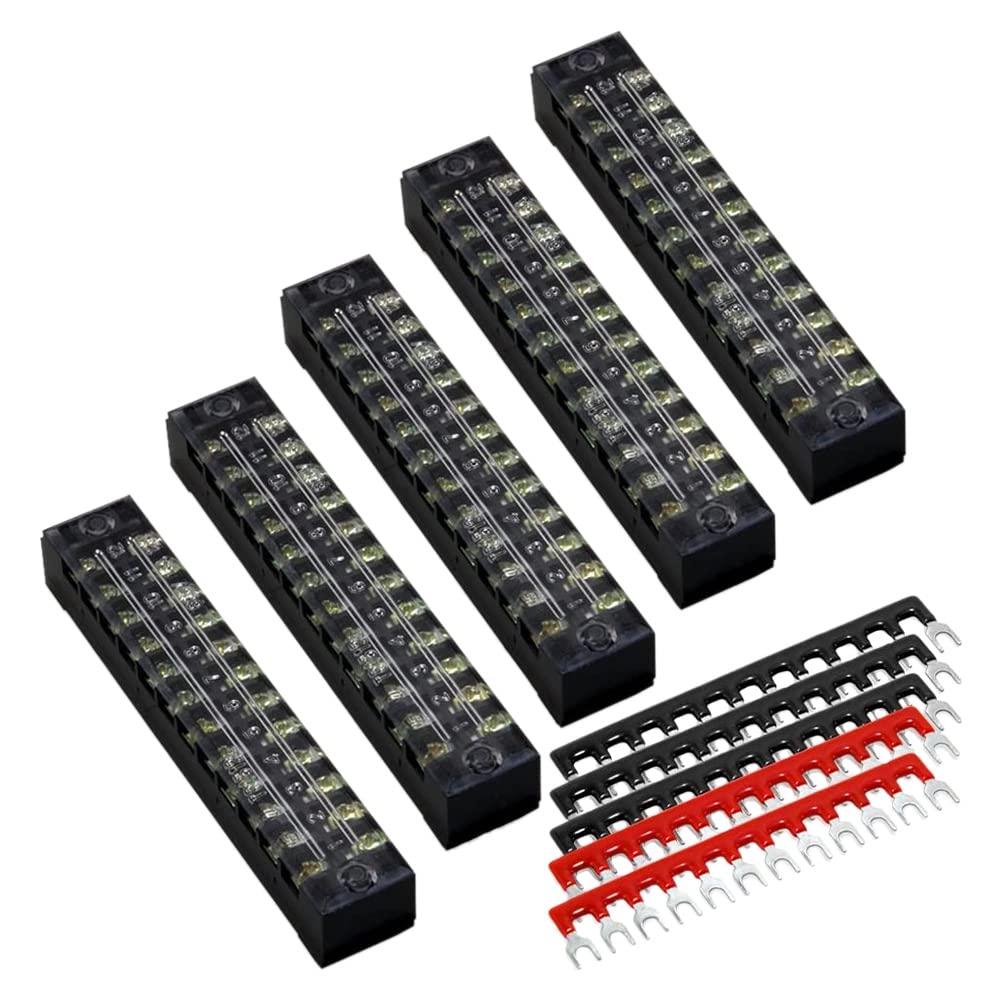 Littimoon 10 Pcs Terminal Block 12 Positions Dual Row 600V 15A Terminal Strip Blocks with Cover Terminal Strip