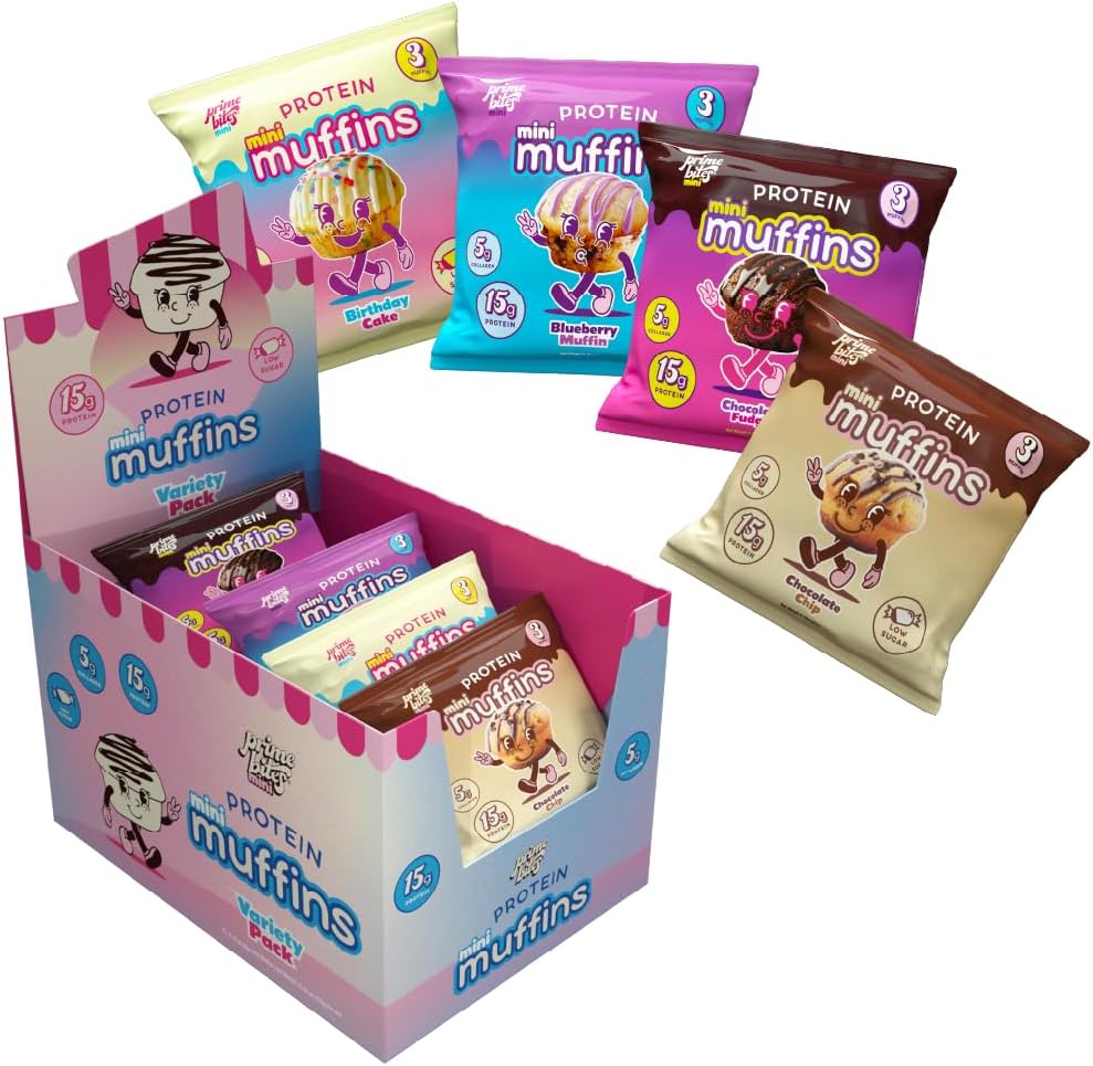 Prime Bites Minis - High Protein Muffin (12 Per Box, Variety Pack) - 15g of Protein, 5g of Collagen, Gluten Free, Low Sugar Treat, Delicious Protein Snack