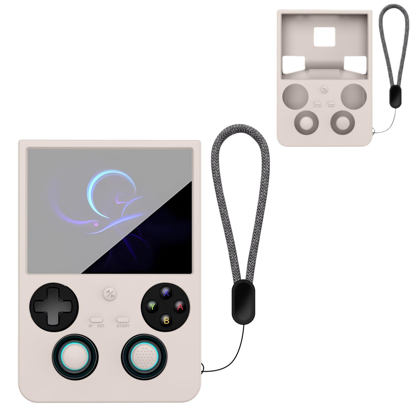 JiangjiangBao Silicone Case for Anbernic RG477V Retro Handheld Game Console, Silicone Cover with Lanyard & 4 Button Caps, Dust-Proof & Wear-Resistant, Soft Shell (Grey)