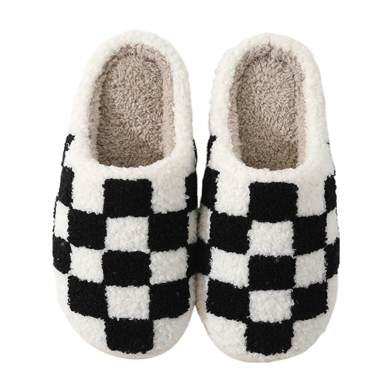 Checkered Slippers for Women Men House Slippers Funny Fluffy Slippers Winter Shoes Outdoor Indoor Warm Plush Bedroom Slippers