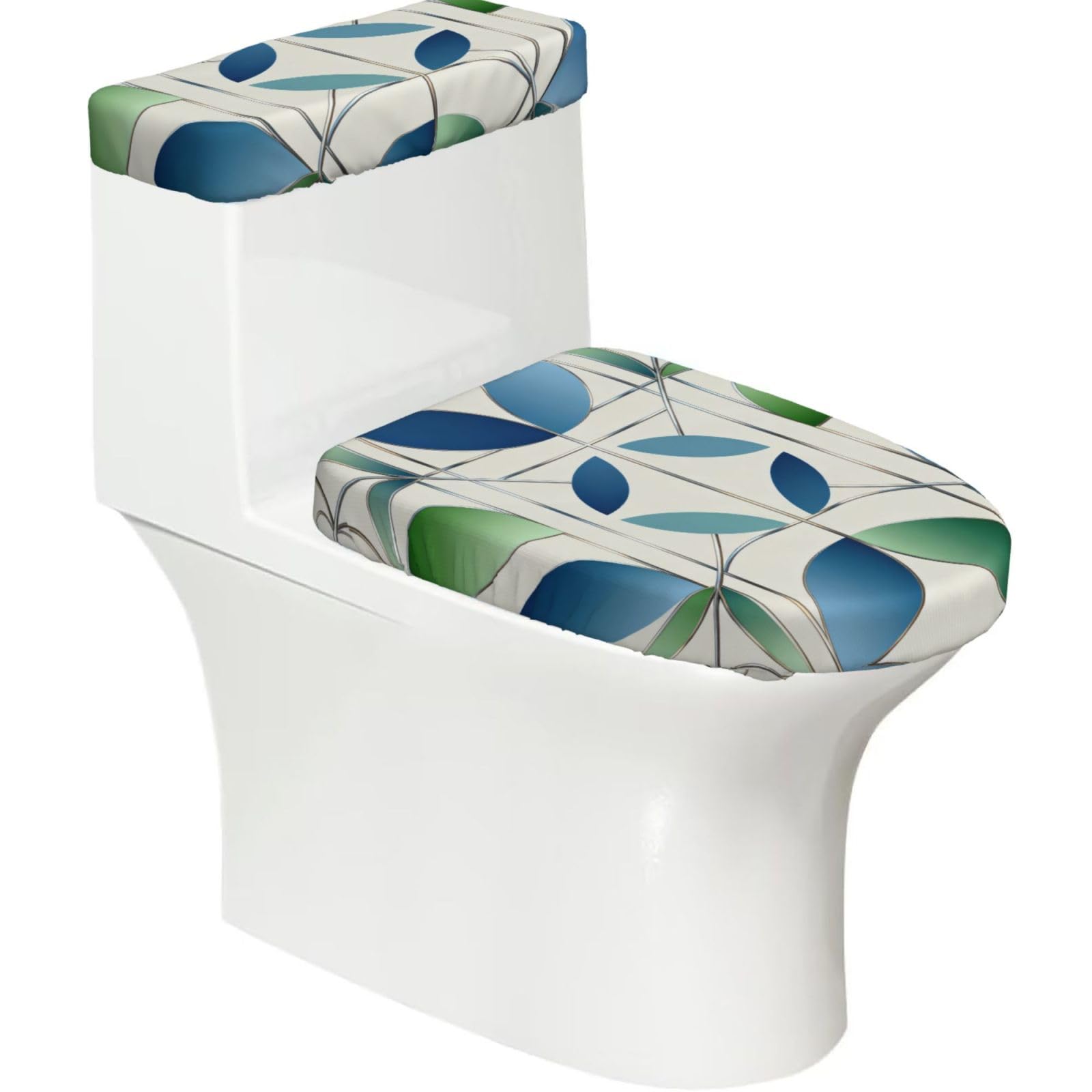 Cntdbu Black Leaf Geometric Pattern Stretchy Toilet Lid And Tank Cover Set-Soft Elastic Bathroom Decor For U Shape Oval