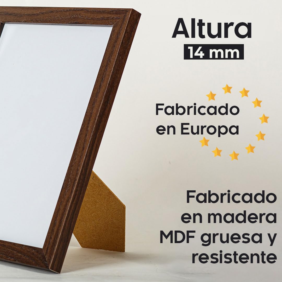 Marco de Fotos de Madera MDF de Nogal A2 (42x59,4 cm) con Vidrio Acrílico Irrompible | Marco de Fotos Moderno para Paredes y Mesas