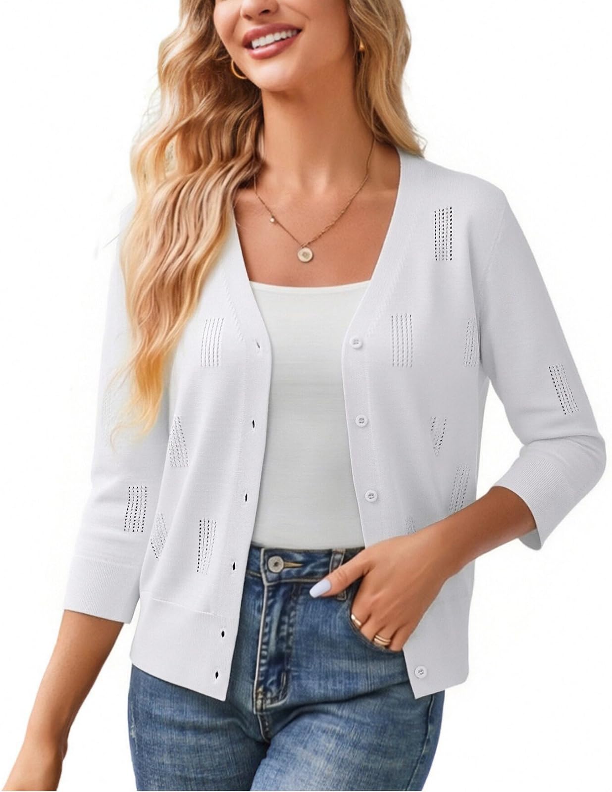 GRACE KARIN Women 3 4 Sleeve Cardigans for Women Lightweight Cardigan Sweaters Spring Open Front Button Down Tops