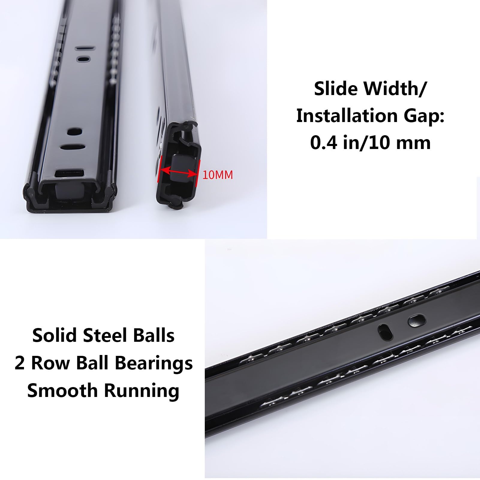 Prowadnice do Szuflad z Łożyskami Kulkowymi, Montowane z Boku, z Pełnym Wysuwem, 250 300 350 400 450 500 mm(18in(450mm))