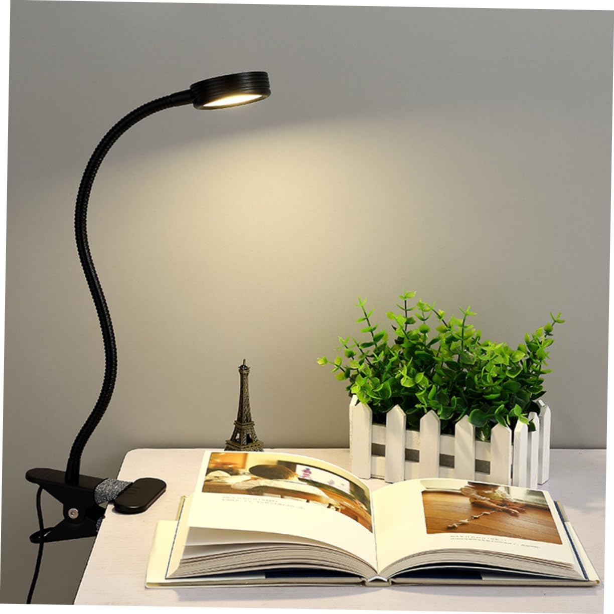 Homoyoyo Reading Light Clip Led Black Table Lamp for Bed Dorm 2 Brightness Modes
