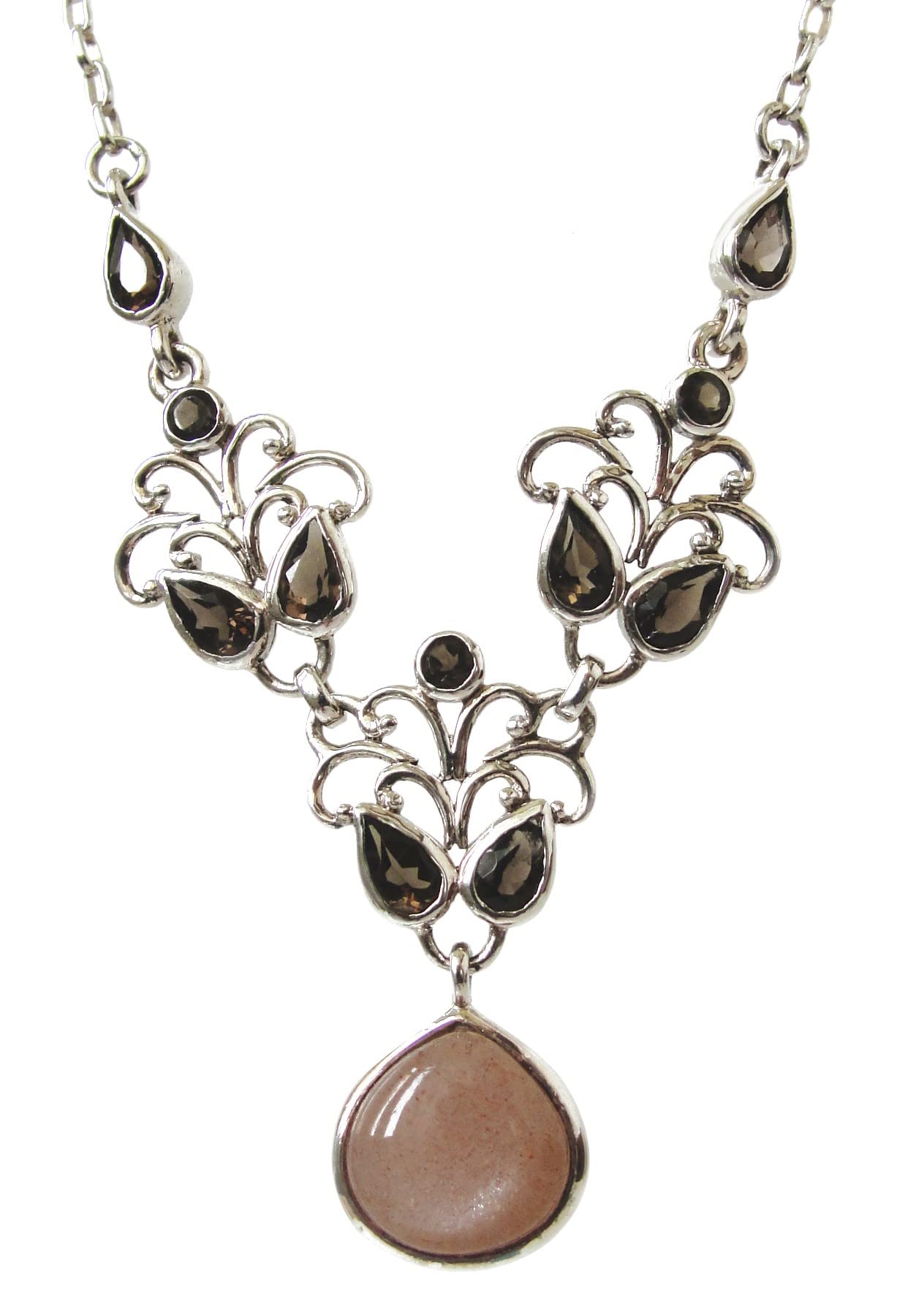 Dyuti Sterling Silver adjustable delicate filigree necklace with Smoky Quartz and brown Moonstone (B0B398MVLN) Amazon Price History, Amazon Price Tracker
