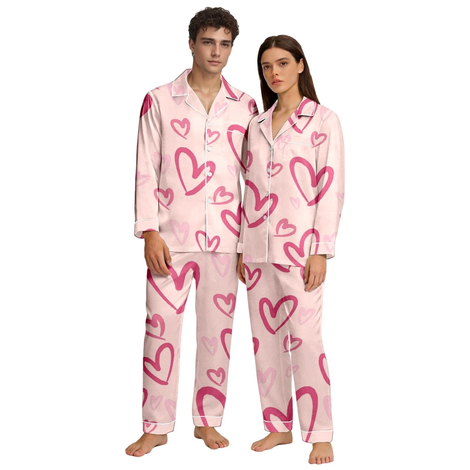 Partnerpyjama mit Herzmuster zum Valentinstag – kuschelige Nachtwäsche für Paare