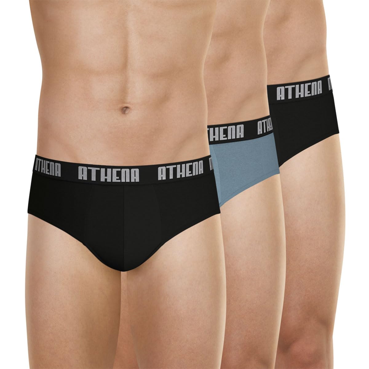 Athena Pack Of 3 Basic Color Briefs Men's Black+Grey+Black/Grey Waistband 3XL
