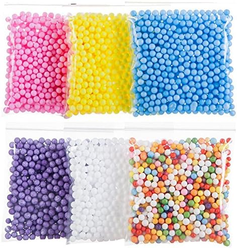 Funballs Big Foam Beads for Floam Slime, Styrofoam Balls with Fruit Splice and Googly Eyes for Kid's DIY Craft Supplies, Crunchy Slime and Home Decor, 0.2-0.3 Inch Beads, 6 Pack