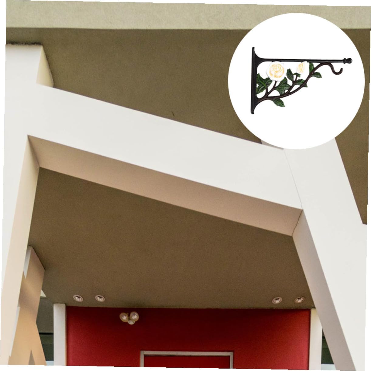 FRCOLOR Cast Iron White Rose Flower Pot Hook Wall Mounted Plant Hanger for Outdoor Indoor Hanging Basket Bird Feeder Lantern Hook Sturdy Decorative Bracket