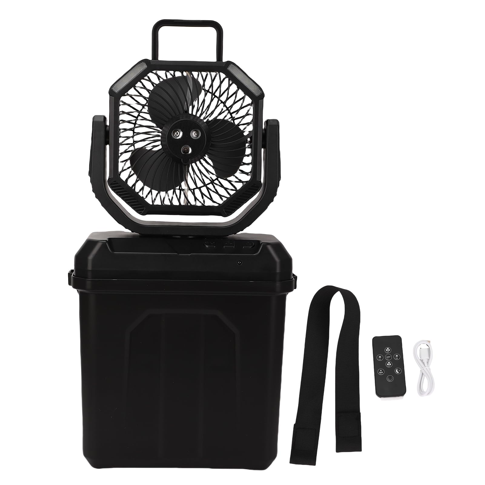 Buachois Ventilateur Brumisateur Portable avec Seau 6L, LED Télécommande USB Rechargeable 4 Vitesses Rotation Automatique Noir pour Jardin Camping Extérieur