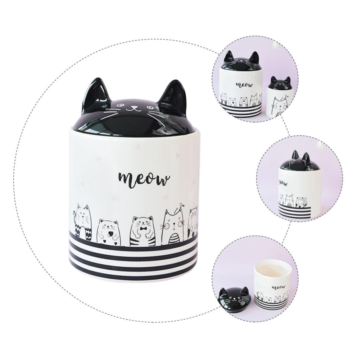Hemobllo Pot Hermétique en Céramique Blanc à Motif Chat pour Grains | Garde Aliments et Thé au Sec, Usage Table ou Salon, Décor Créatif pour Amateurs de Thé