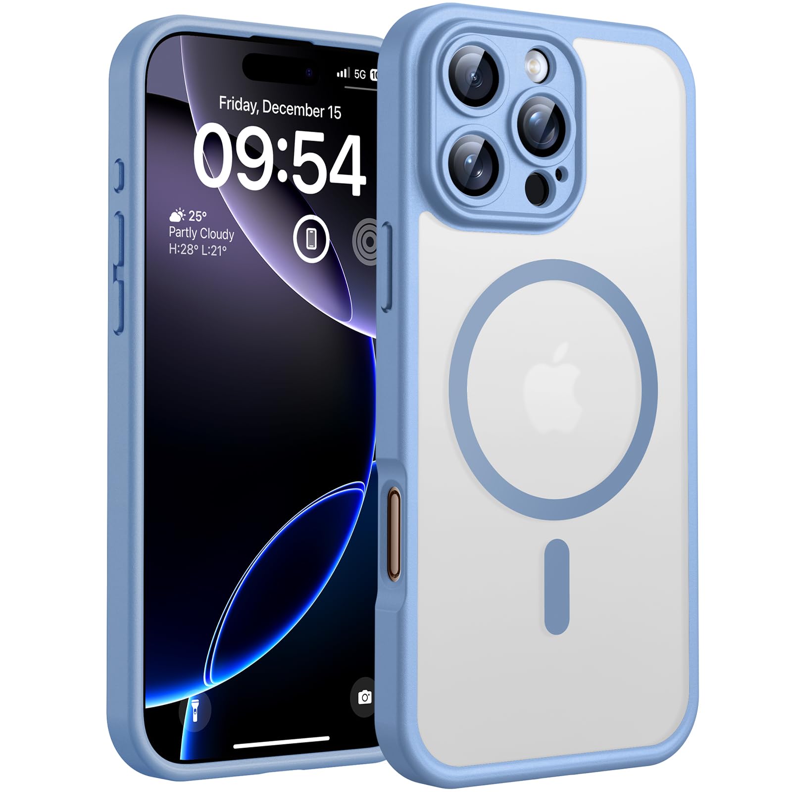 TOCOL Cover Magnetica per iPhone 16 Pro Max 6,9 Pollic, Compatibile con MagSafe, Protezione Fotocamera Integrata, Custodia Antiurto Traslucida Opaca, Blu Chiaro