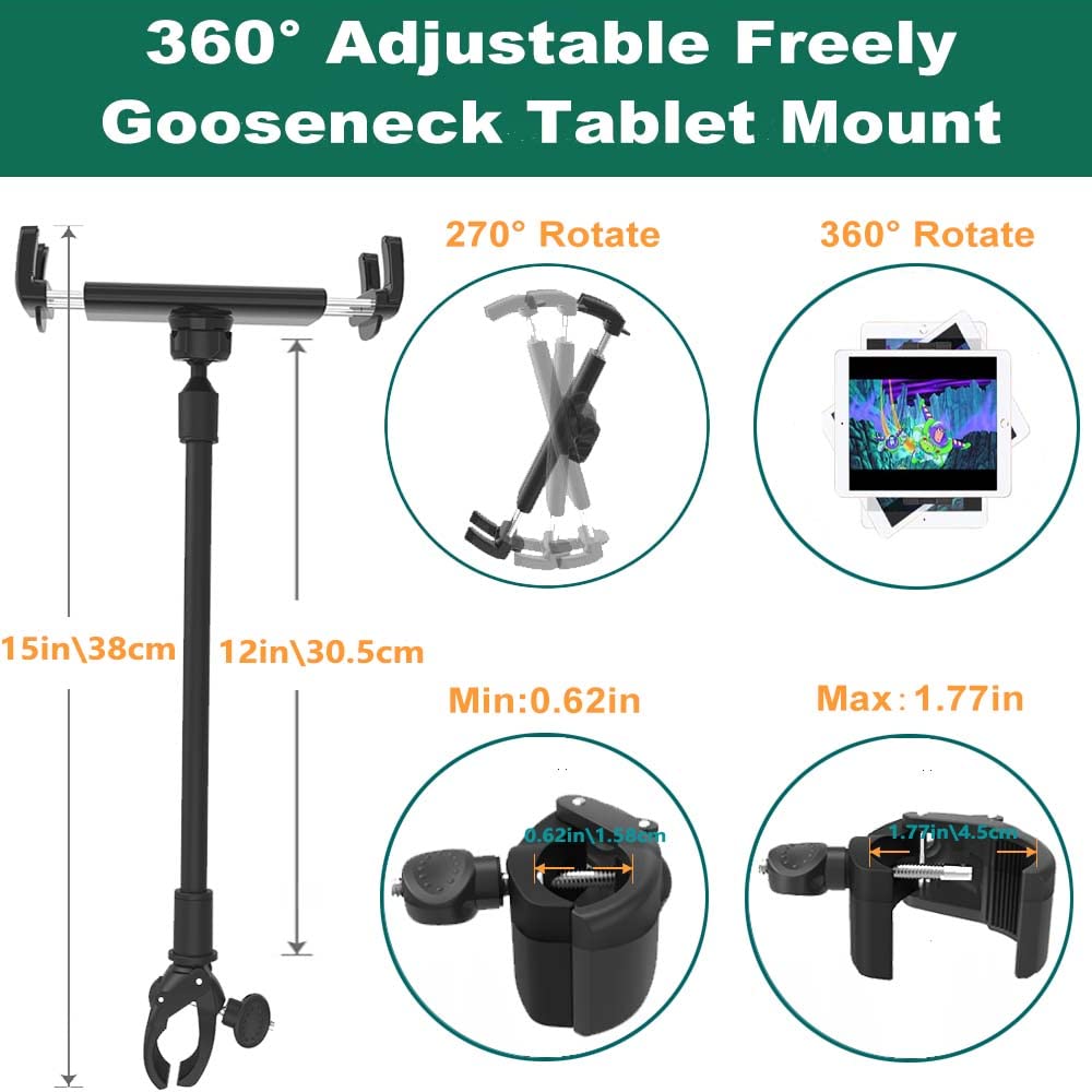 Supporto Tablet Cyclette Bici per 4-13" Tablet Cellulare, Universale Collo Oca Porta Tablet Spinning Bicicletta per iPad Pro Air Mini, iPhone, Samsung Tab, Kindle Fire, iPhone, Smartphone etc