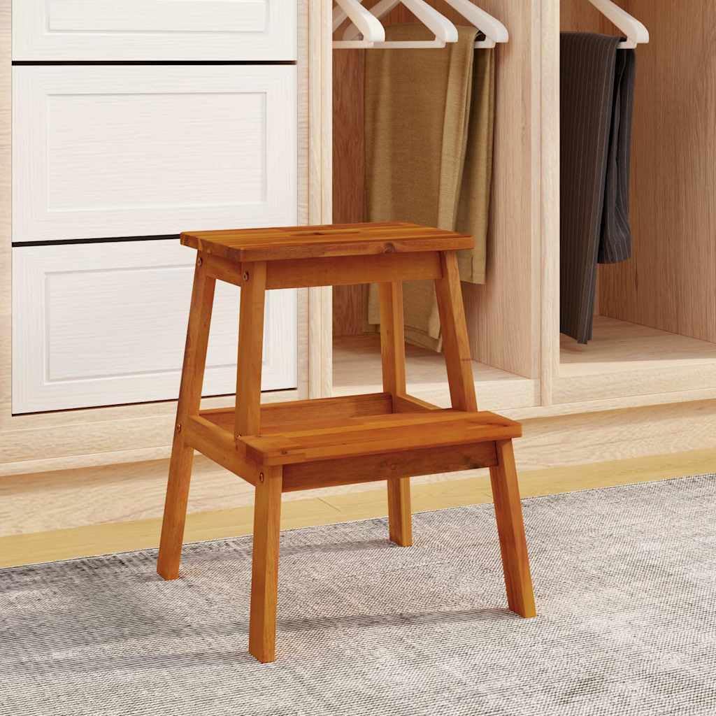 Taboret z 2 stopniami, 40 x 38 x 50 cm, lite drewno akacjowe, zajmuje mało miejsca, można układać w stos, idealny do kuchni, salonu, ogrodu, na kemping, balkon i imprezę, obciążenie do 160