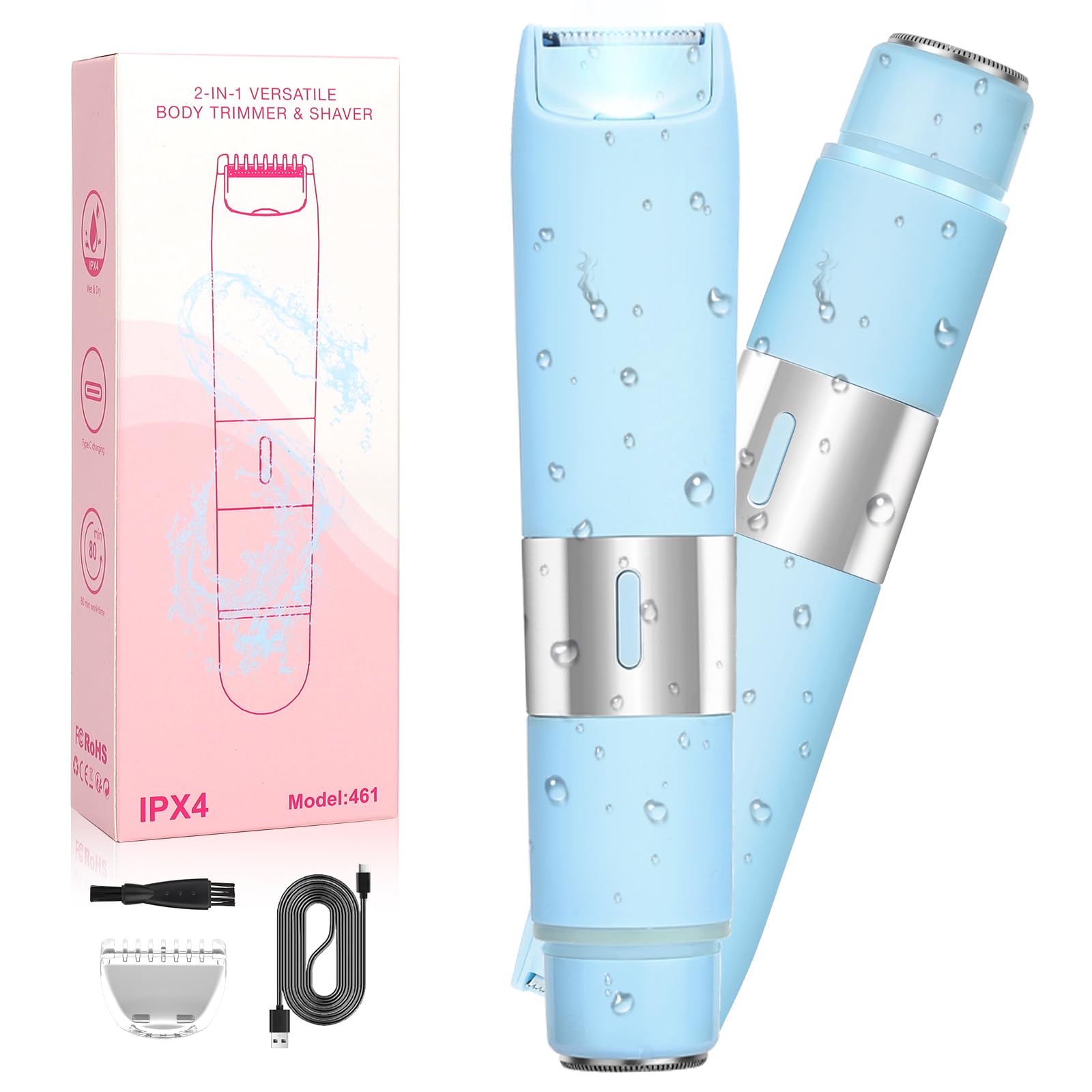 Qreeyx Dual Head Electric Shaver Bikini Trimmer for Women, IPX4 Waterproof Wet & Dry Use Body Trimmer for Face Lip Chin Pubic Underarm Legs, 80Mins