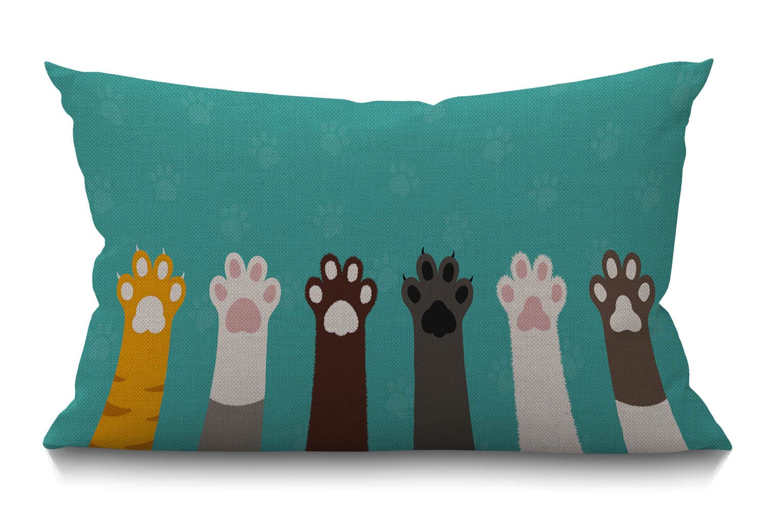 Bgbdeia Multi 124 Oblong Cushion Cover Farmhouse 12X20 Inch Soft Linen Throw Pillowcase Cute Colorful Cat Paws Print Design Art Pillow Cover For Couch Bed Sofa Chair,30 X 50 Cm