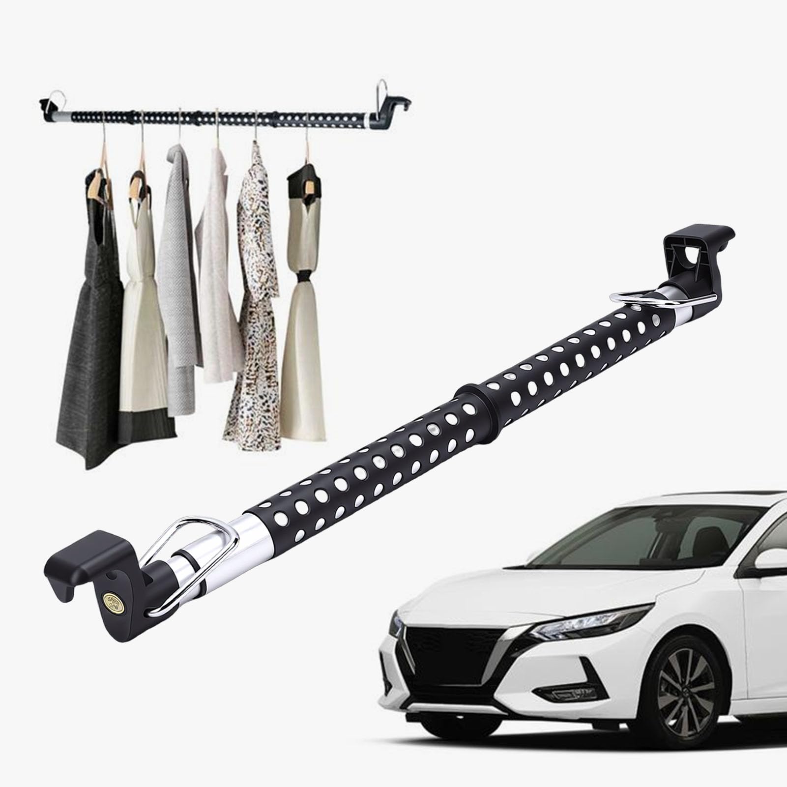 Dpofirs Barra Appendiabiti per Auto, Telescopica Regolabile 20,86-46,45 Pollici, Organizer per Indumenti da Viaggio per Carichi Pesanti con Deposito Stabile, per SUV, Camion,