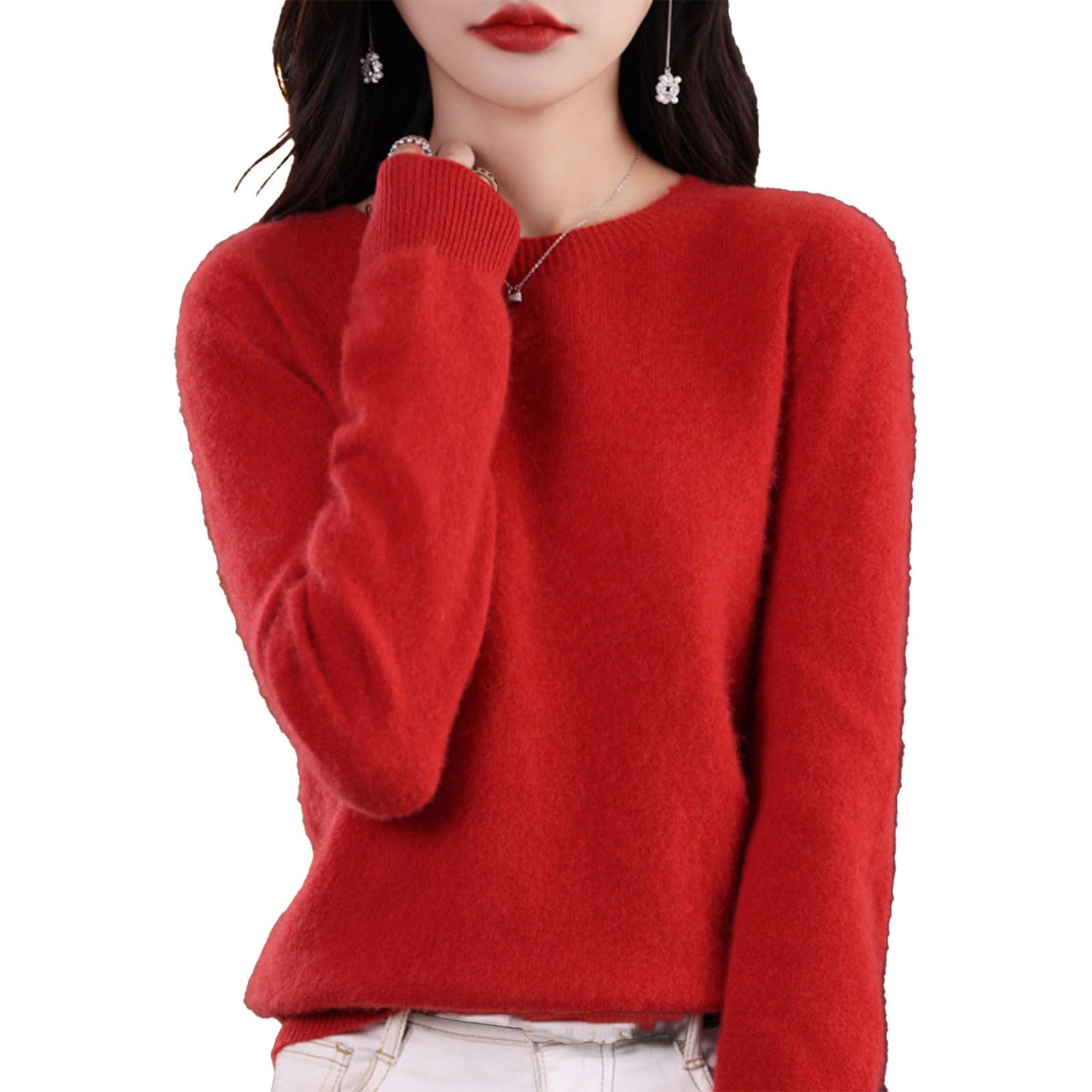 Cashmere Sweater for Women - Crew Neck Lightweight Soft Warm Pullover Knitted Jumper