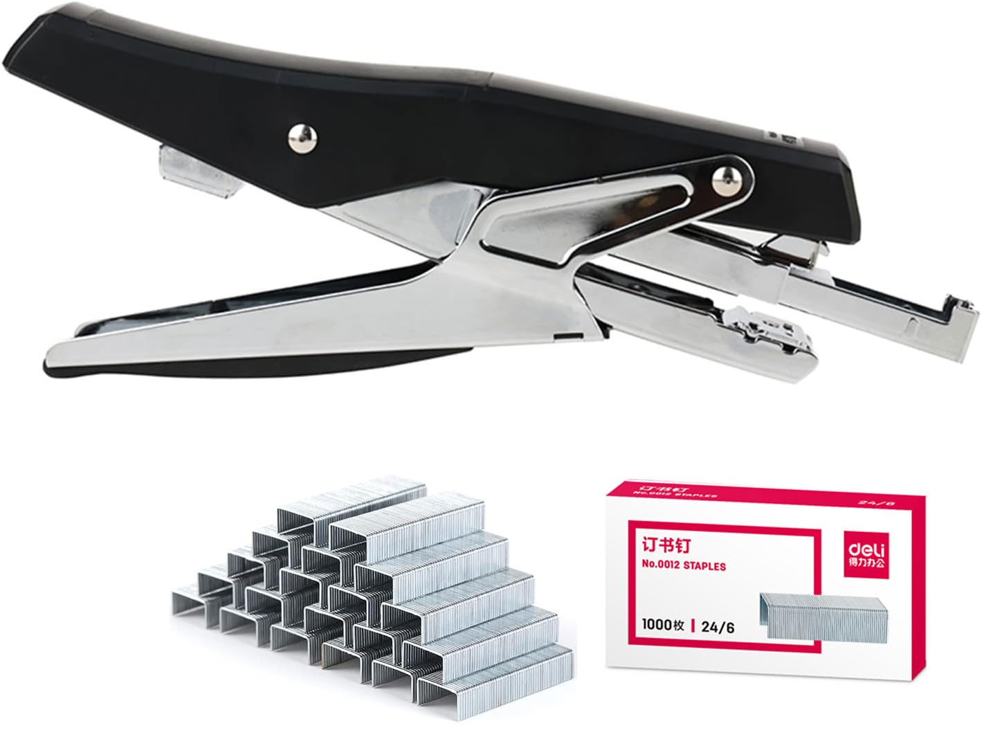 Deli Basics Hand Held Plier Stapler, 25 Sheet Capacity, Includes 1000 Staples, Black