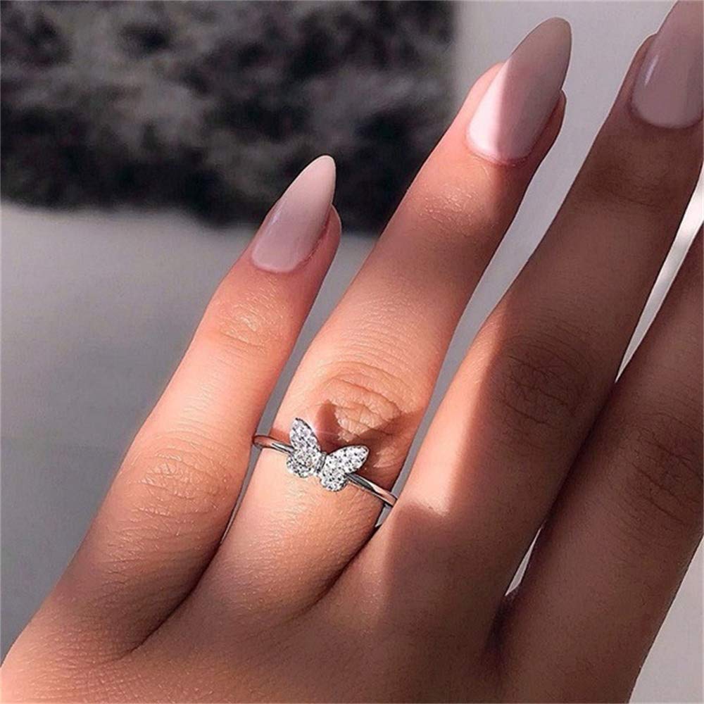 Amazon.com: AZQ 925 Sterling Silver Fashion 18k Gold Butterfly Ring Shiny Cubic Zirconia Anniversary Promise Tail Rings CZ Classic Eternity Engagement Wedding Band Ring for Wome (US Code 6) : Clothing, Shoes