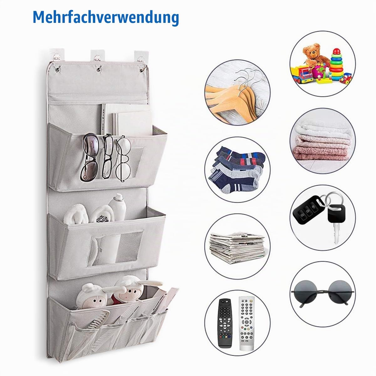 Wall Hanging Storage Bag Hängeorganizer Tür Schrank Organizer Aufbewahrungstasche Wandbehang Organizer für Zimmer Küche Bad Grau
