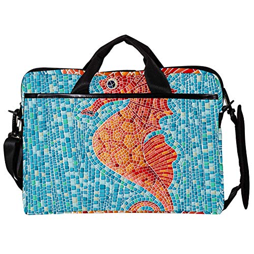 Sacoche à bandoulière ordinateur portable 13 14 pouces housse transport orange motif hippocampus
