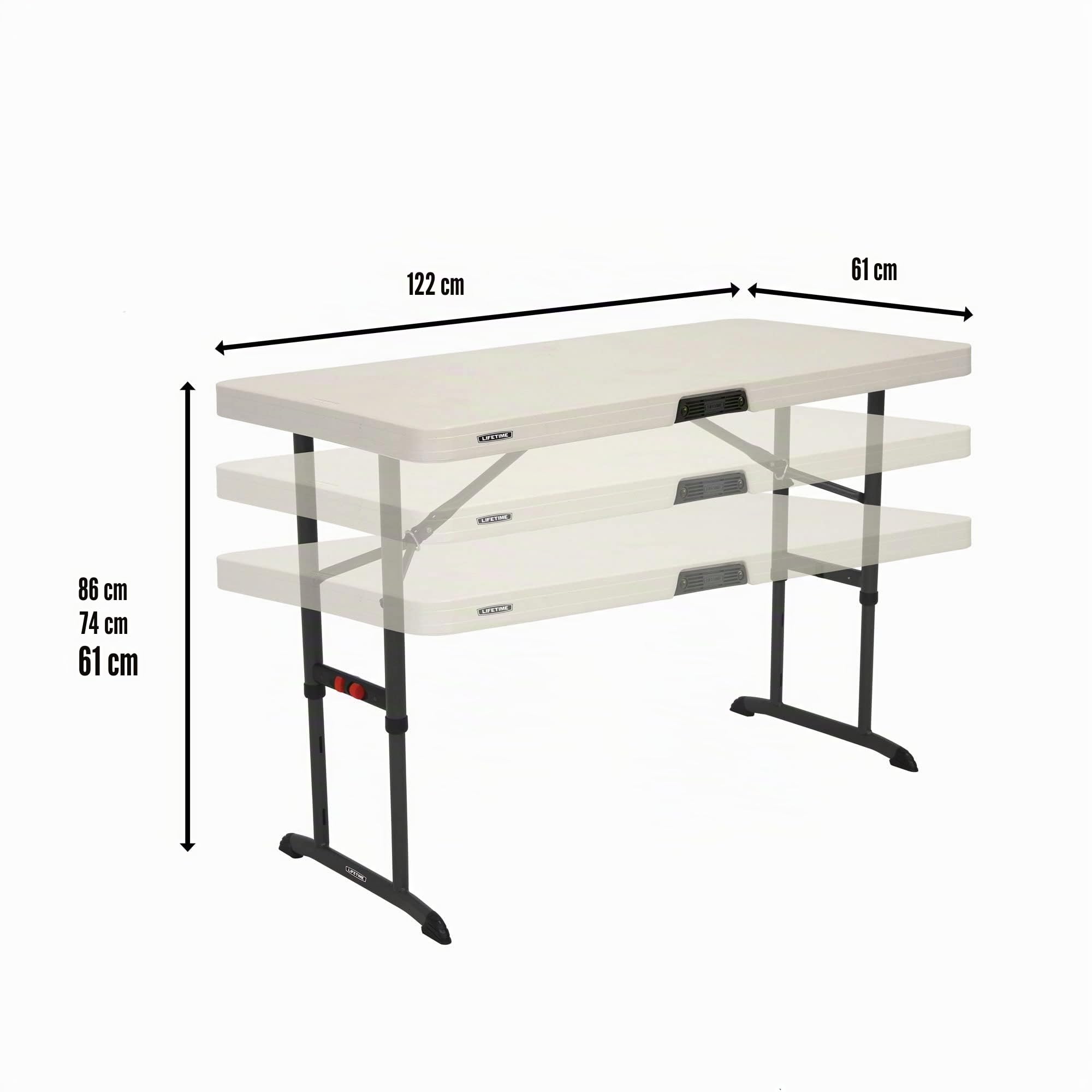 LIFETIME - Mesa Plegable portátil Cuadrada Catering Ultrarresistente, Medidas 122x61cm, Altura Ajustable, Peso 11 kg, Duradera y Resistente, Capacidad 4 Personas (92121)