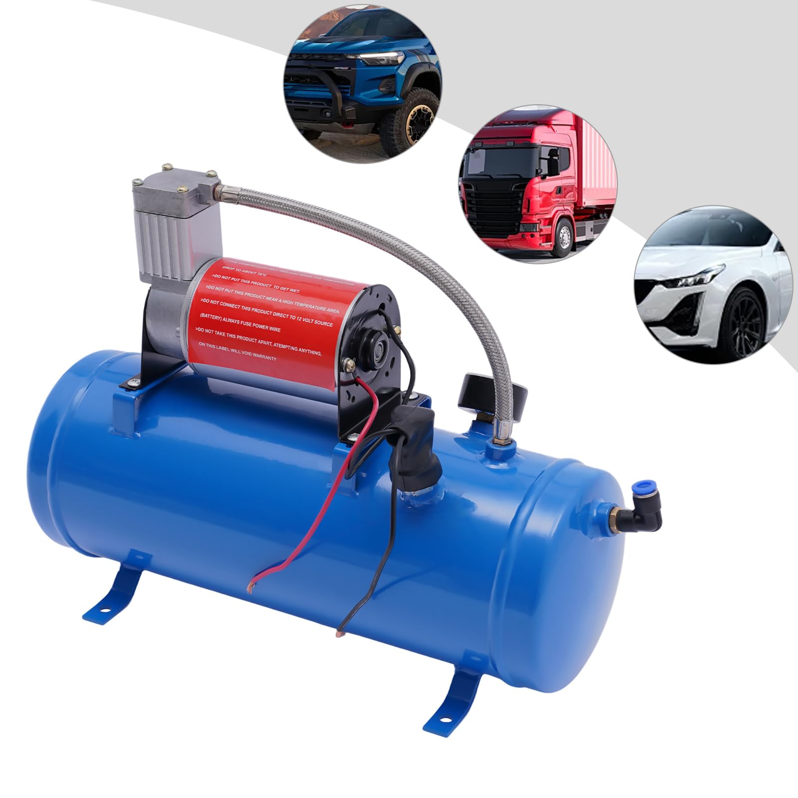 MINRS Compresor silencioso, 10 bar, compresor de aire comprimido, 6 L, caldera de 12 V, con manguera de 3,8 m, corte de 8 bar y se abre automáticamente a 6 bar