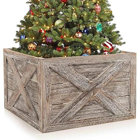 GYMAX Wooden Tree Collar Box for Christmas Cover