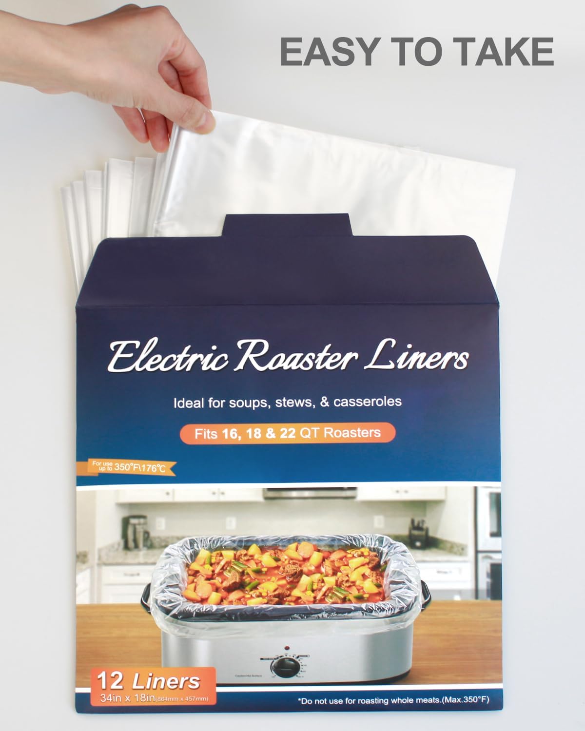 Electric Roaster Liners 12 Count, Disposable Plastic Cooking Bags for 16, 18, 22 Quart Roasters, Size 18 x 34 Inches - Image 6