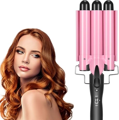 Varita rizadora de 3 barriles de doble voltaje para rizar el cabello, rizadora de triple barril, 0.984 in, turmalina de cerámica