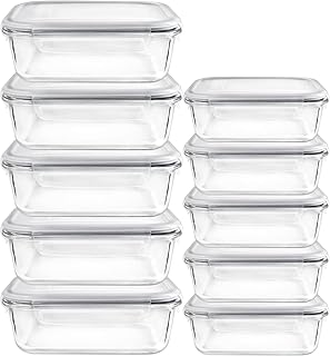 MUMUTOR 10 Pack Glass Meal Containers Food Storage Containers with Lids, Airtight Glass Lunch Boxes, Microwave, Oven, Freezer and Dishwasher (10 Lids and 10 Containers)