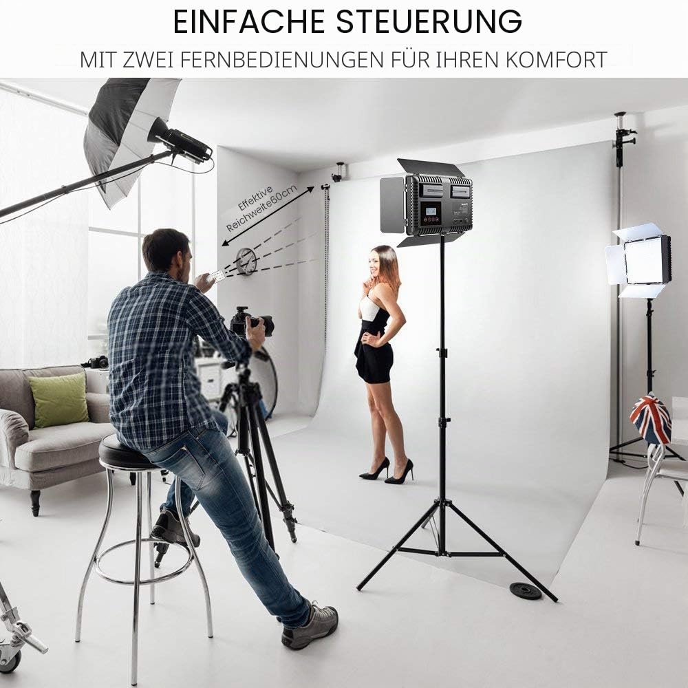 SAMTIAN 2 Stück 600 LED Video licht/Studioleuchte-Kit beinhaltet : CRI95 3200K / 5600K-Kameraleuchte, 75’’Lichtstativ, batterien und Fernbedienung für Für Videofotografie,Studiofotografie