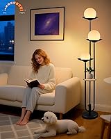 Vista 13 de Lightdot Lámpara de pie de globo regulable de 64 pulgadas (brillo ajustable), lámparas de pie negras con 4 bombillas de 3000 K incluidas, lámpara