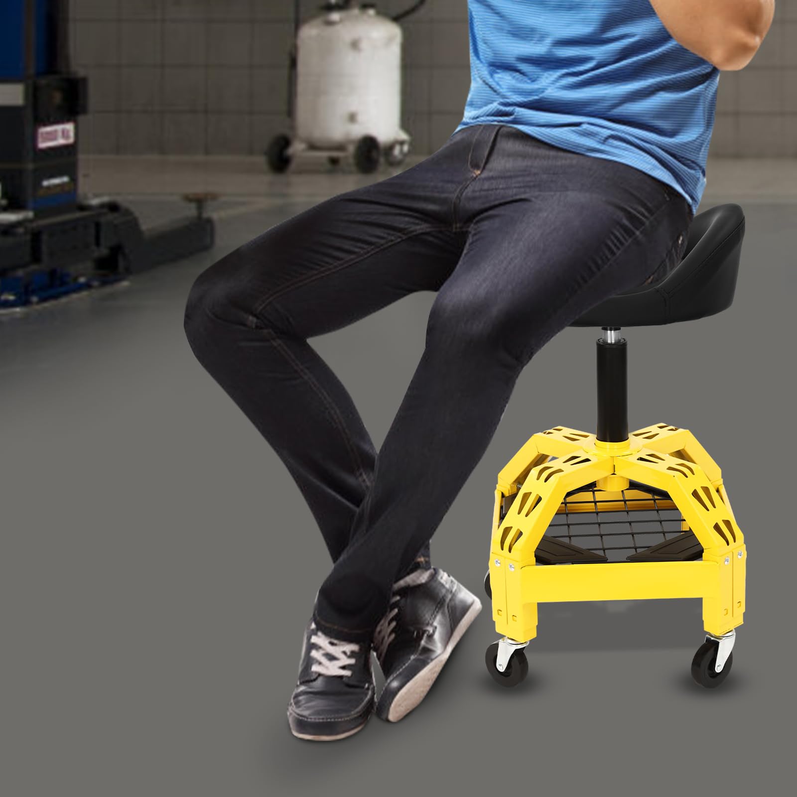 Sgabello da officina con ruote, da officina, regolabile in altezza, 130 kg, per officine, uffici e posti di lavoro
