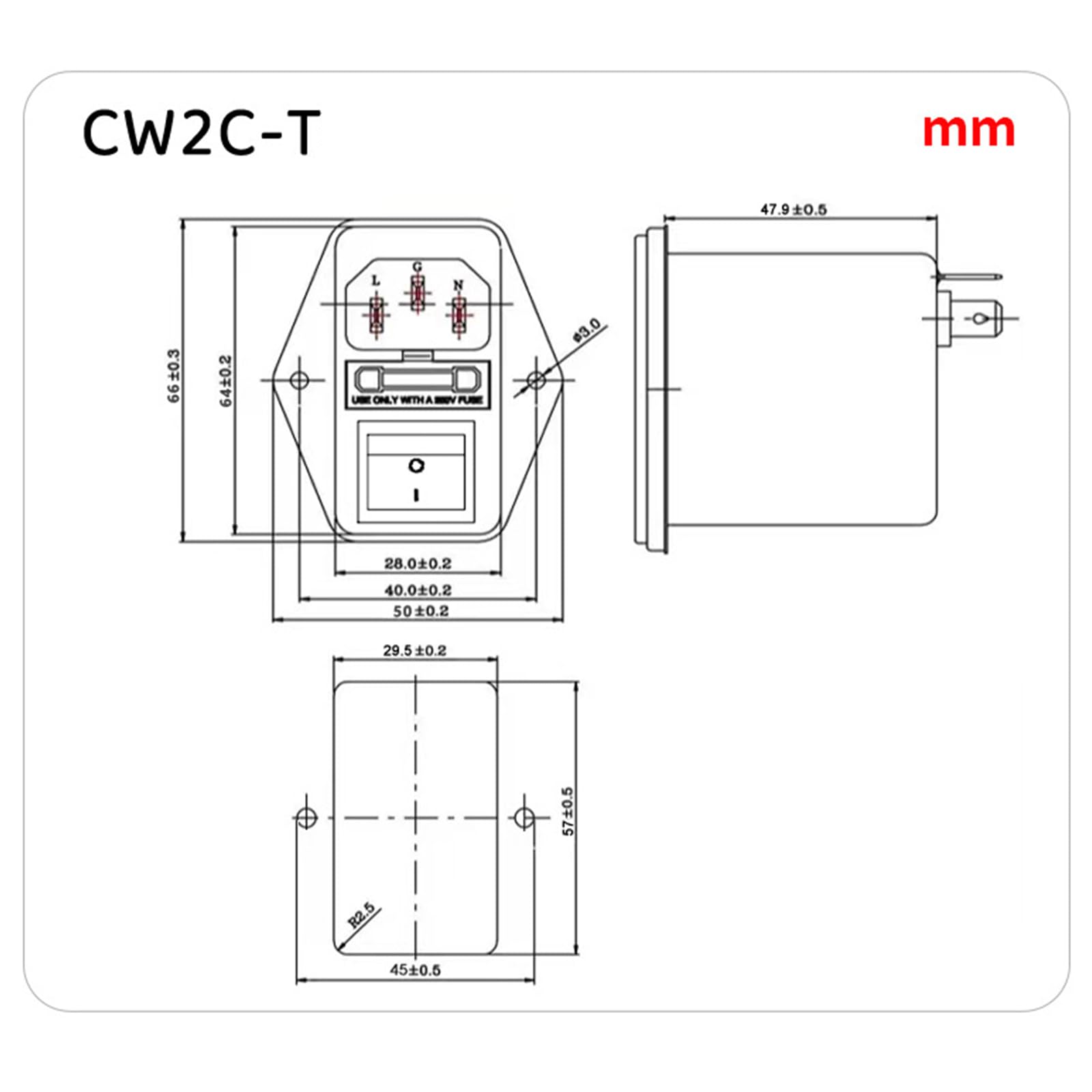 Filtro elettromagnetico IEC CW2B-T CW2C-T 3A 6A 10A EMI con interruttore di sicurezza per apparecchiature industriali (CW2C-10A-T)