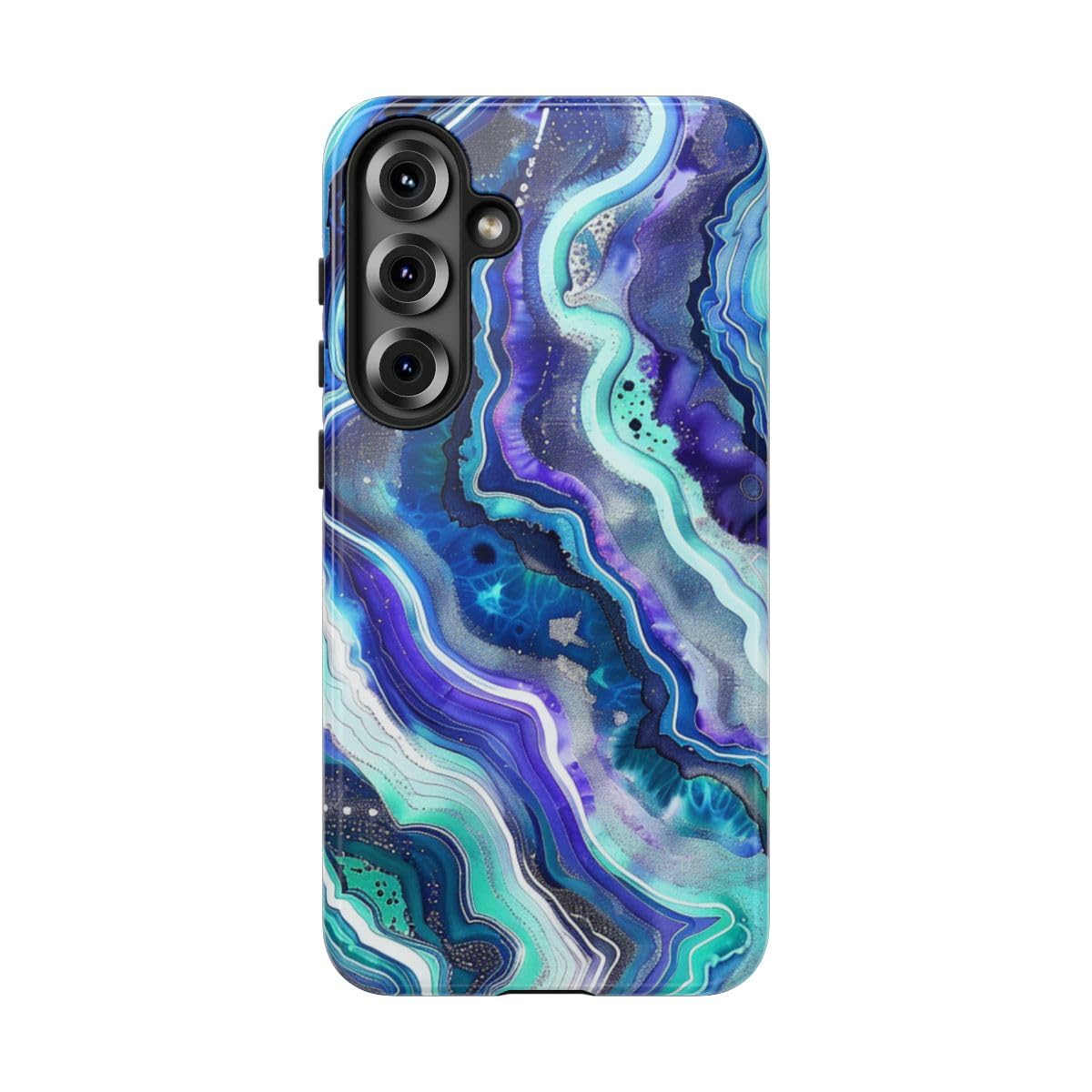 Coque Samsung S25 Plus géode bleu au bureau comme en soirée chic