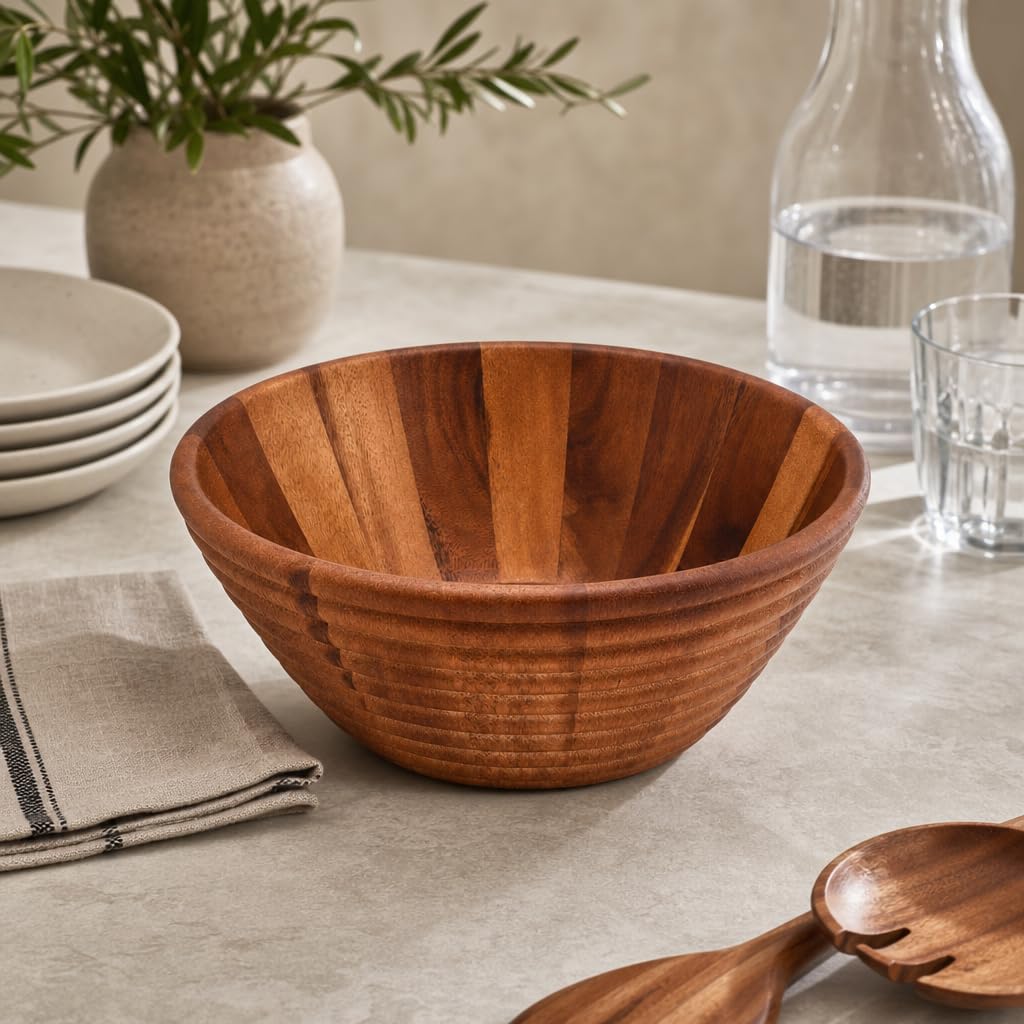 Arthur Court Ensaladera grande de madera de acacia estilo colmena, cuenco único para servir frutas, aperitivos y ensaladas, 5 pulgadas de alto x 12 pulgadas de diámetro