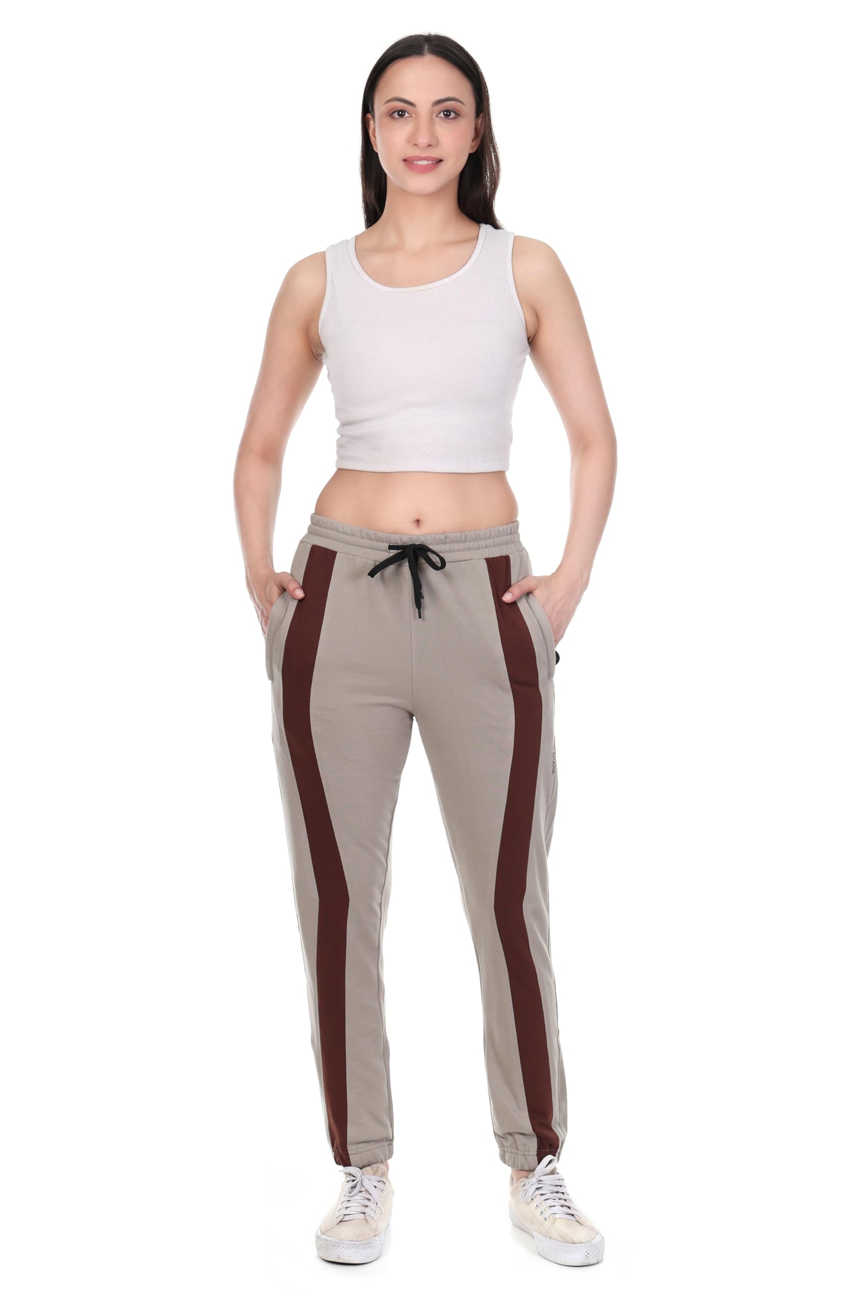 SNITCH Cotton Track Pants for Women || Ladies Trackpants for Summer || Zipper Pockets|| Comfortable Elastic Waist Activewear Joggers in neutral
