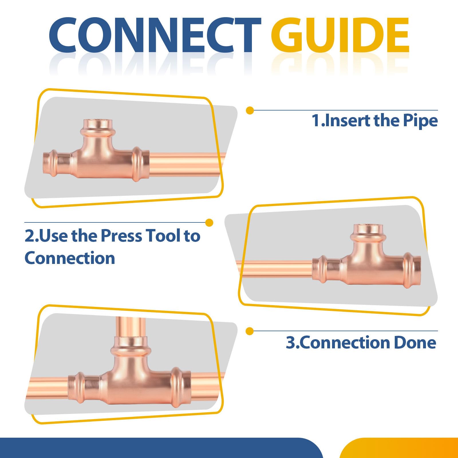 Paquete de 50 Conectores en T reductores de Cobre GUOFIS, 3/4" P x 1/2" P x 3/4", Conector en T Reductor de presión para plomería, Conector de Tres vías para derivación de tamaño de tubería.