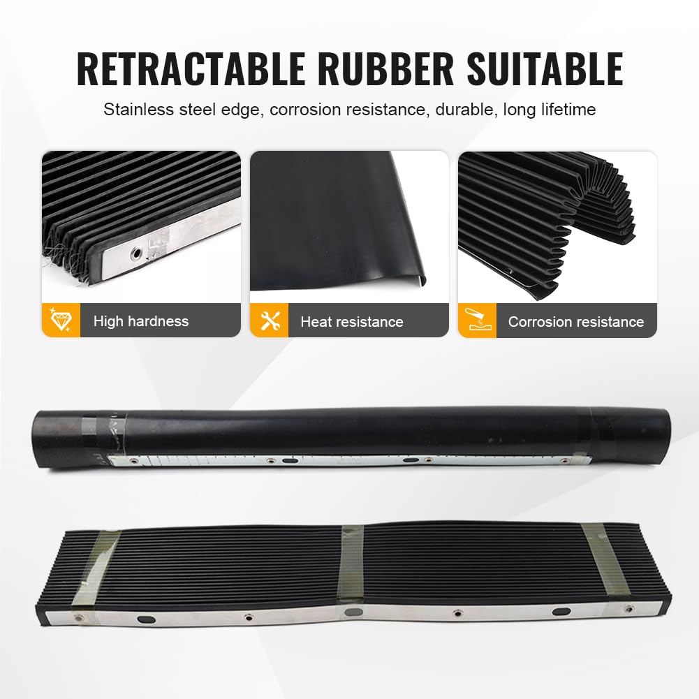 CNC Milling Machine Dust Cover, Rubber Mill Machine Dust Gurad, Flodabe 2pcs Front Back Accordion Way Flexible Covers for Bridgeport Metal Machines Black